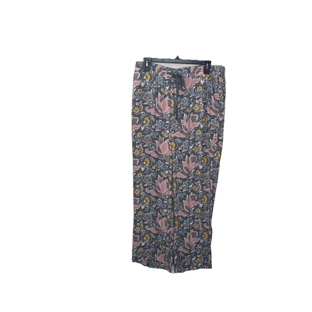 Loft Grey Pink Floral Elastic Drawstring Waist Pull On Pajamas Size Medium